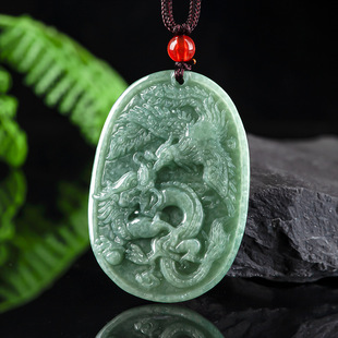Natural a goods Jade Dragon and Phoenix brand dragon pendant couple pendant men's necklace women's four will jade wholesale