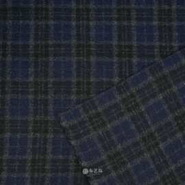 柔软垂顺深蓝灰色格双面羊毛羊绒毛呢布料西装大衣设计师面料A