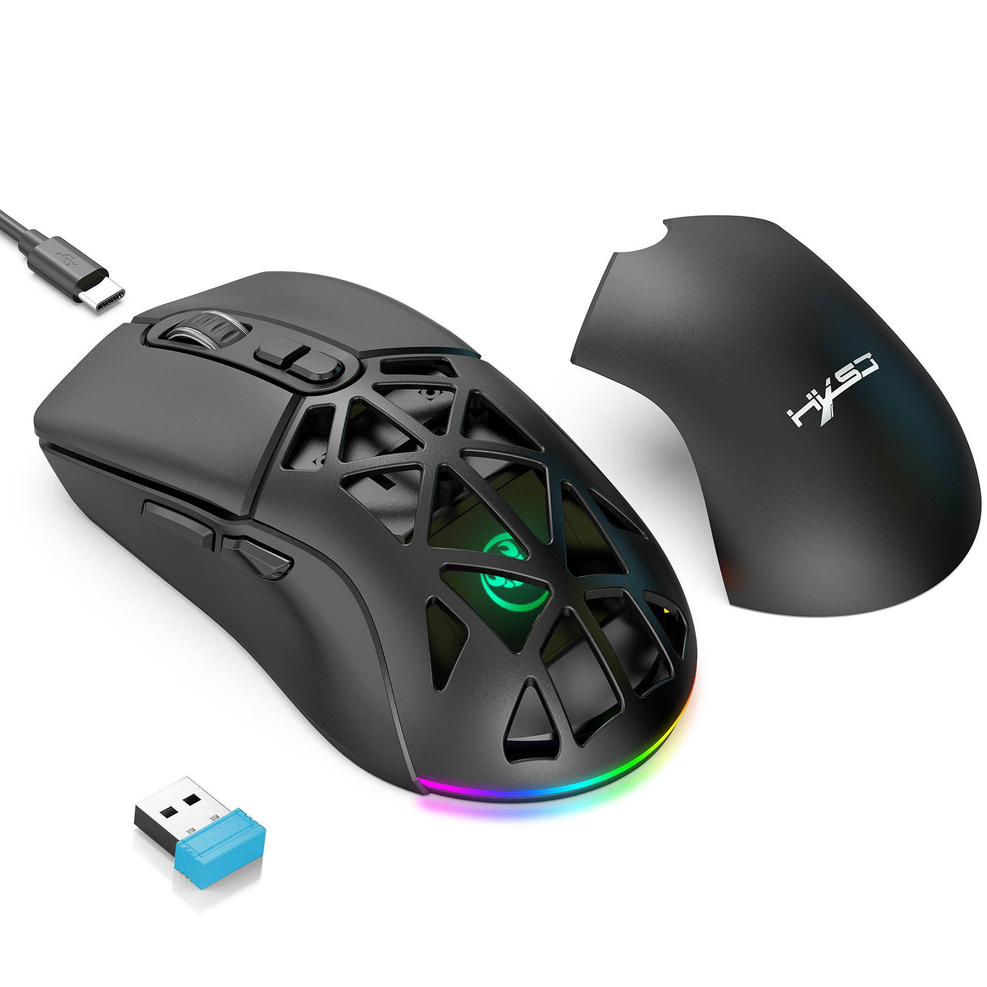 Nouvelle souris sans fil double mode rétro-éclairage rvb 4800 dpi avec batterie rechargeable 650 mAh intégrée BT5.1_voghion.com