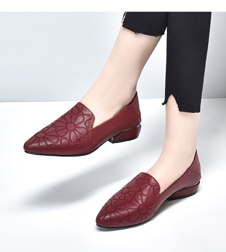 Giày nữ da bò mềm đế mềm gót vuông 5 cm phong cách retro — Gót giữa KAKI 5cm chi tiết 14