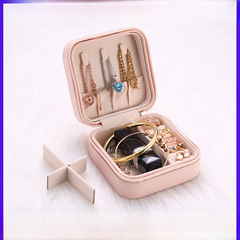 Cross-border new pink PU leather jewelry storage box, portable European-style earring ring lipstick accessory box