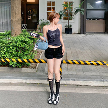 稚橘#潮酷时尚辣妹弹力翻边牛仔短裤女低腰修身显瘦显高百搭热裤
