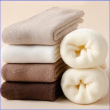 毛圈袜子女秋冬季加绒加厚中筒刷毛长袜保暖纯色拉绒地板毛巾袜子
