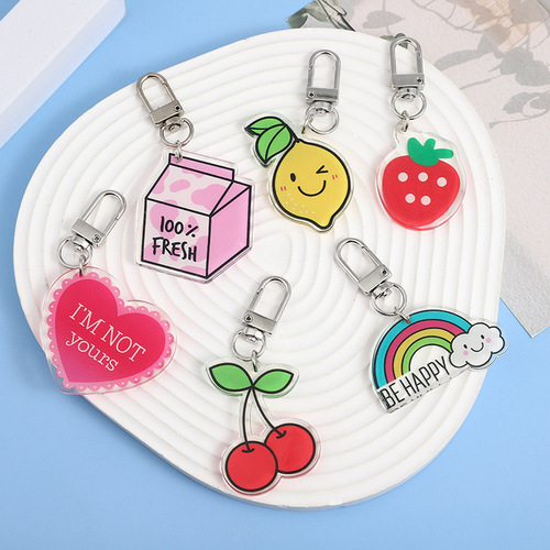 Acrylic Cute Cartoon Fruit Keychain Pendant Decor Korean Style Popular Accessory Car Key Holder