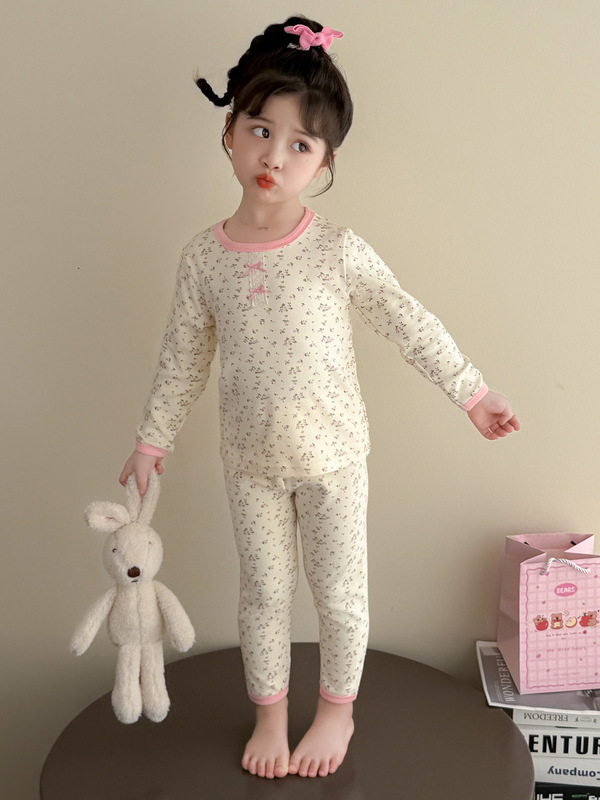 女小童睡衣套装秋冬2025新款韩系儿童长袖碎花家居服秋衣秋裤套装|undefined