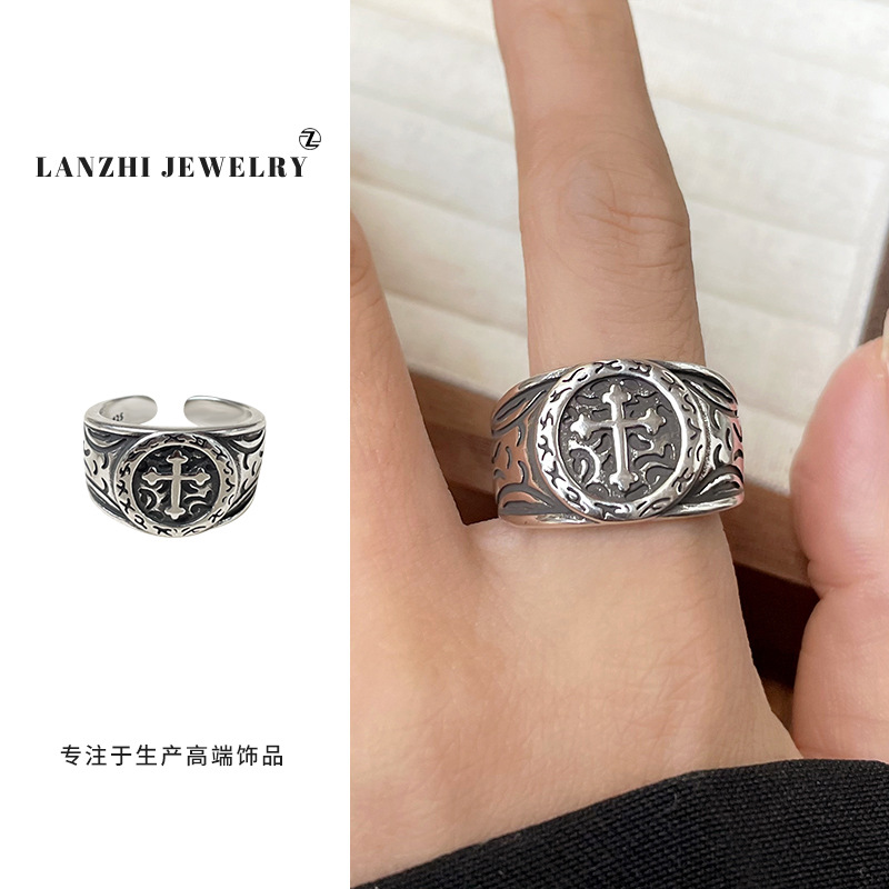 Lan Zhi 925 anillo de plata esterlina personalidad punk exagerado diseño joyería hip hop anillo abierto no desvanecimiento nicho