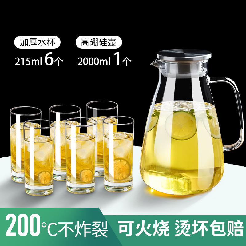 玻璃冷水壶凉水壶家用耐高温凉水杯耐热防爆大容量凉白开茶壶套装|undefined