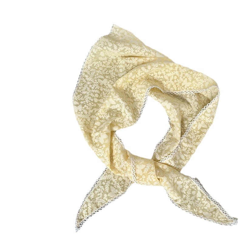 Turbante de verano pastoral turbante de flores de encaje turbante de seda de alta calidad con toallas de seda de triángulo al por mayor