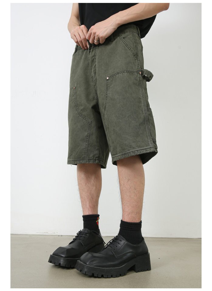 Quần short nam denim ống rộng , lưng cao thoải mái mặc mùa hè — Màu cà phê, Màu xanh lá, Màu đen chi tiết 13