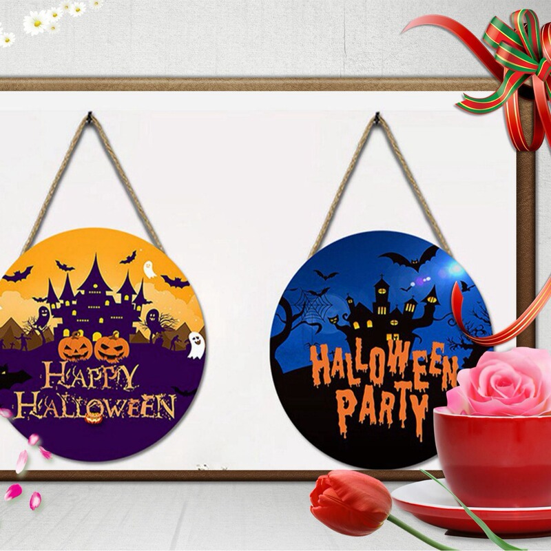 国境を越えた新しいハロウィーンのドアサイン装飾サインカボチャホリデー壁雰囲気ラウンド木製装飾品卸売|undefined