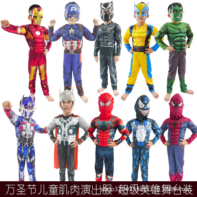 Halloween Captain America Spider-Man Iron Man Superman Hulk Kidsren's Cosplay Muscle Costume