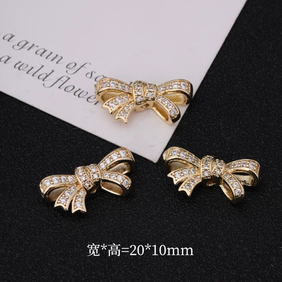 18K Color-Preserving Zircon Bow Bracelet Accessories DIY Simple Elegant Small Spacer Bead Jewelry Accessories Ready for Sale (Zərgərlik ara hissələri) - no-1-bow-tie-bow-bag-18k-real-gold