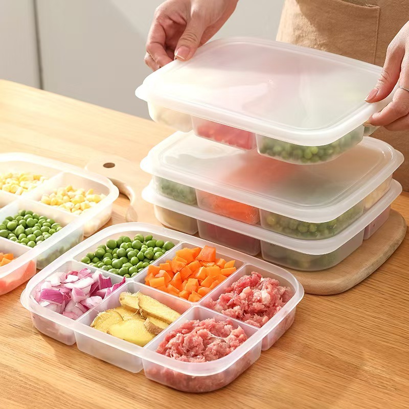 4コンパートメント冷蔵庫冷蔵保存ボックス食品グレードの包装鮮度保持ボックス密封食品冷凍肉玉ねぎ生姜ニンニク野菜付き|undefined