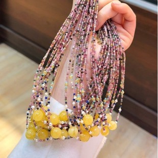 Natural Russian white flower round bead clavicle chain necklace size 11mm natural sugar tourmaline hand woven chain