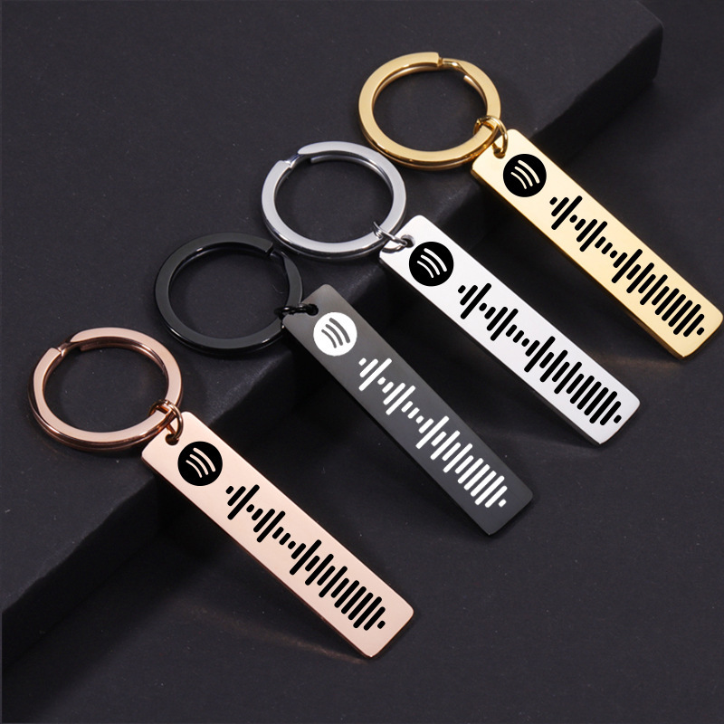Foreign trade hot sale mirror stainless steel music scanning code Spotify key chain can be laser logo jewelry pendant