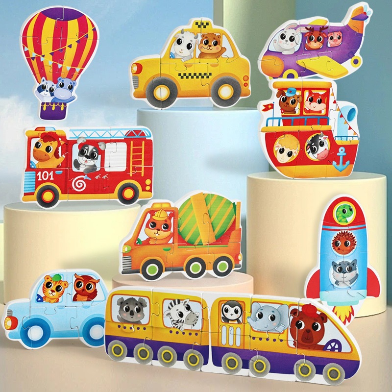 Iluminación de madera infantil educación temprana camión de bomberos vehículo de ingeniería cognitivo de transporte puzzle tridimensional puzzle puzzle juguetes