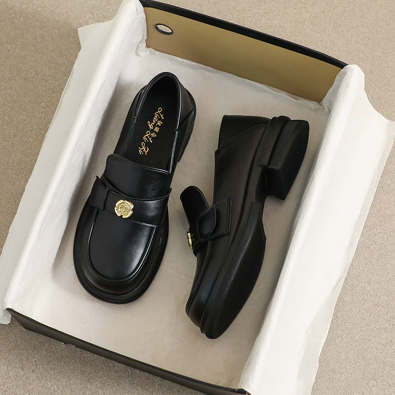 Британские маленькие кожаные туфли женские осенние французские плоские темпераментные туфли