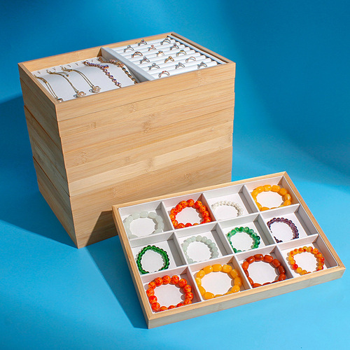Cross-border PU bamboo pallet jewelry ring storage box jewelry necklace jewelry display props bracelet box