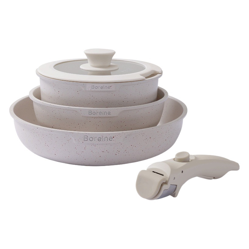 Juego de sartenes antiadherentes con mango desmontable, utensilios de cocina universales para gas y cocina doméstica