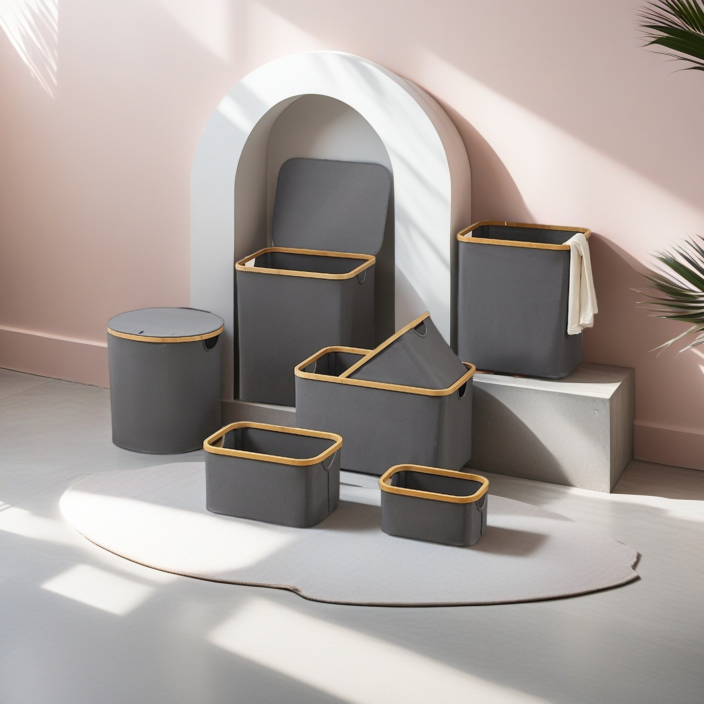 Cesto para Ropa Sucia de Tela Oxford para Baño, Plegable, Impermeable, 60L, Borde de Bambú, Gran Capacidad, Modelo Más Vendido Transfronterizo