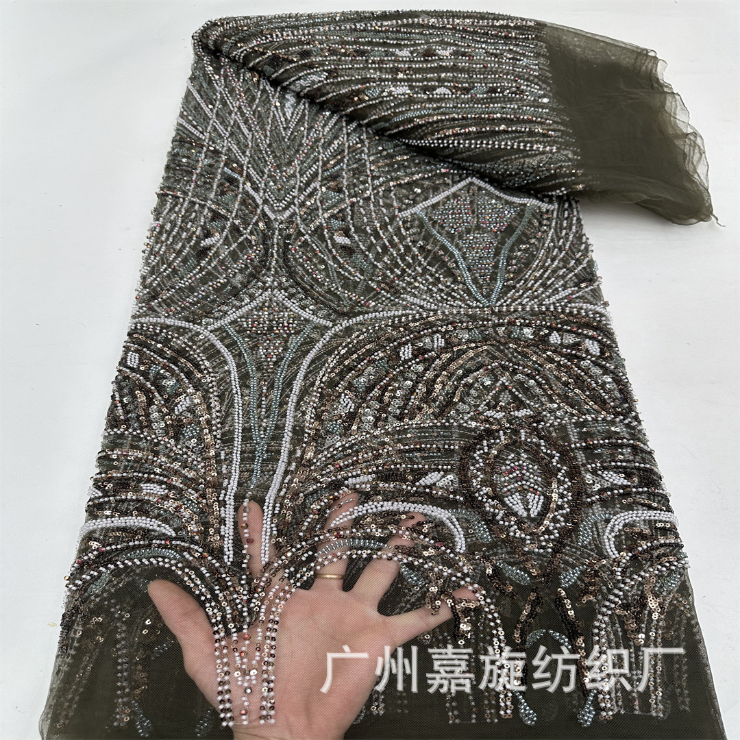 Dorado negro exótico hermoso tubo de perlas bordado sequinado vestido de boda vestido de tela multicolor diamante cuentas malla tela de bordado image 8