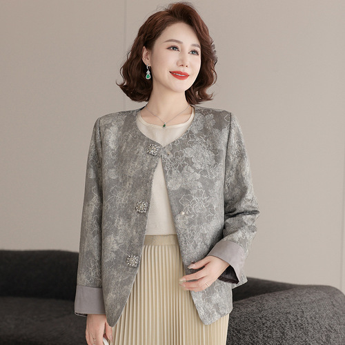 New Chinese-style spring dress with embroidered floral coat, trendy new design, large women's fashion, middle-aged and elderly women's spring outfit, national style top