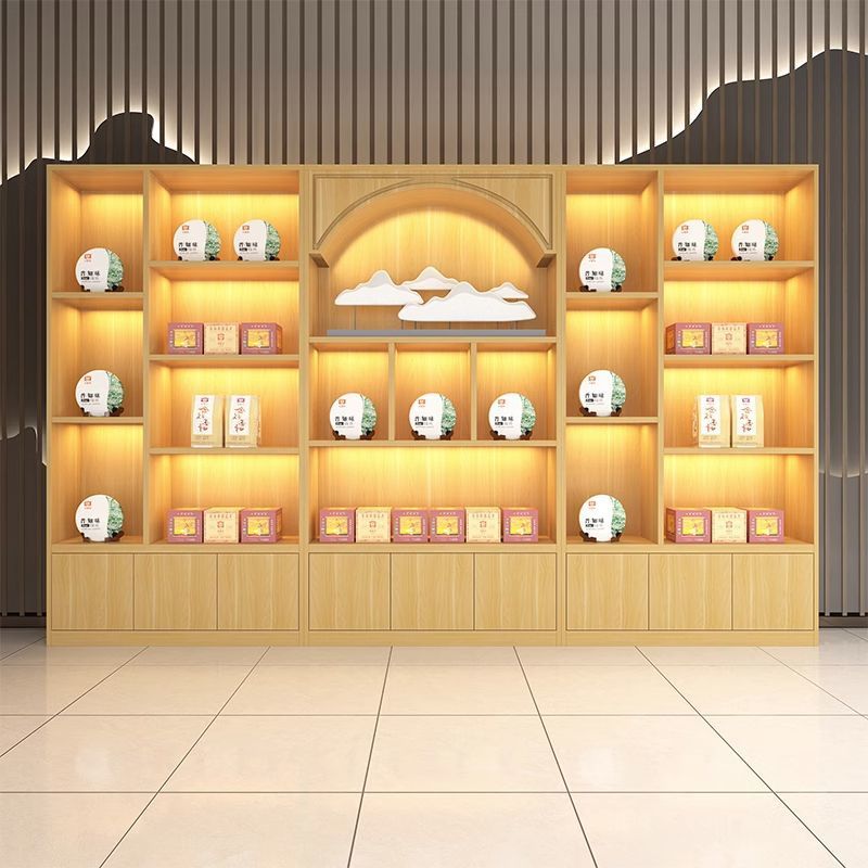 实木烟酒干货柜茶叶展示柜农产品食品展柜台商场多功能便利店货架