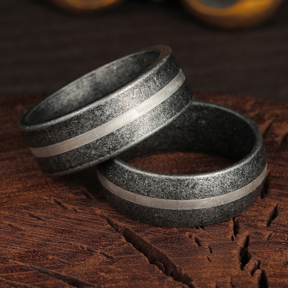 Old silver titanium steel ring men's line design 304 stainless steel tide men's ring retro style jewelry wholesale