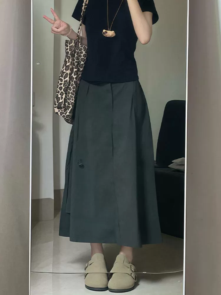 Quick dry skirt, A-line, for pear shaped body, plus size, drawstring