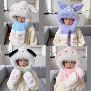 Autumn and Winter Super Cute Cartoon Kidsren's Hat Scarf Cute Male and Female Baby Three-Piece Set Hat Gloves One-Piece Scarf