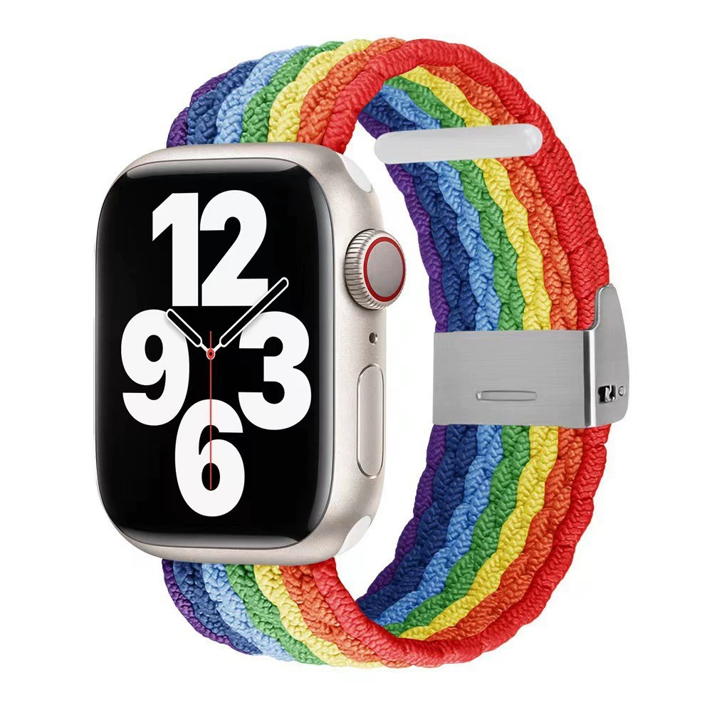 Совместимо с Apple Watch 5-6-7-8-9-10 поколения Snap-on нейлоновый плетёный ремешок iWatch S10 регулируемый браслет