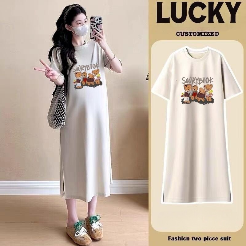 Maternity Wear Summer Dress 2026 New Korean Style Cartoon Print Short-Sleeved Long Large Size Over-The-Knee T-Shirt Dress Thin Maternity Wear Summer Dress 2026 New Korean Style Cartoon Print Short-Sleeved Long Large Size Over-The-Knee T-Shirt Dress Thin