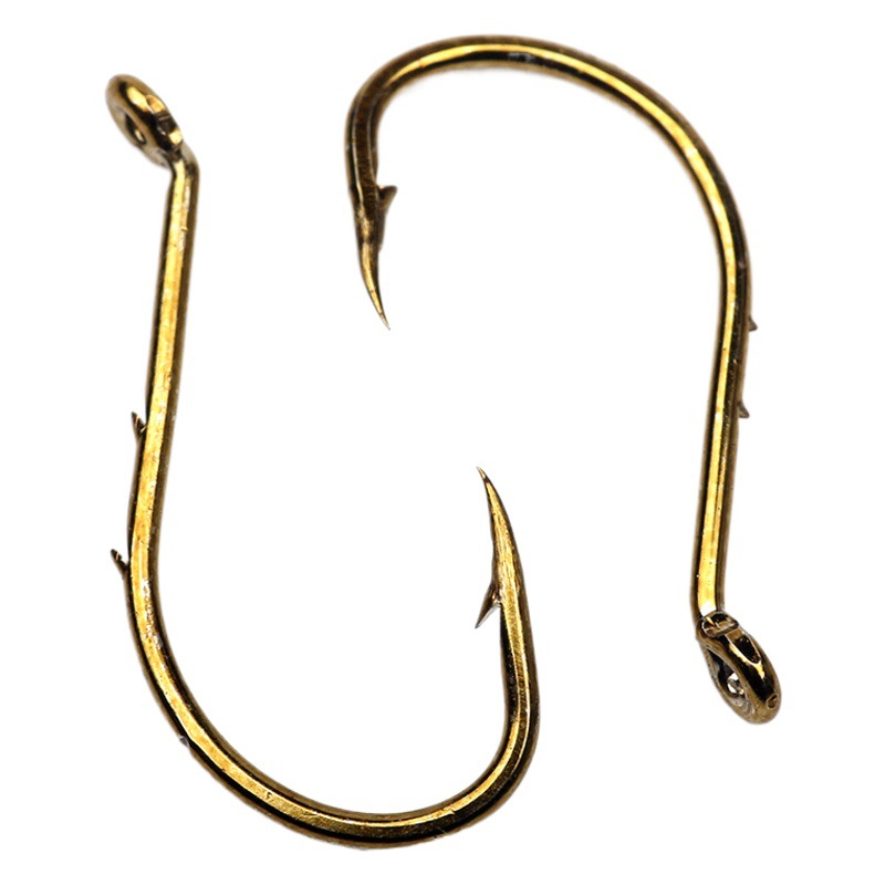 Tea color double back spined 8299 Octopus Hook sea fishing Luya chickenmouth hook with ring with hole tube with crooked mouth hook barbed single hook