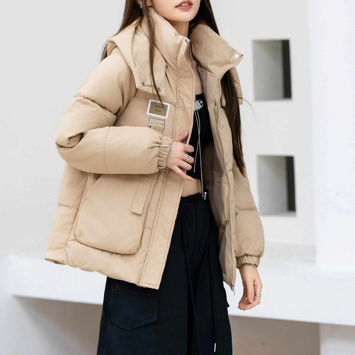 Маленькая цветная толстая хлопчатобумажная одежда с капюшоном модная дикая зимняя теплая хлопчатобумажная одежда женская белая светло-зеленая