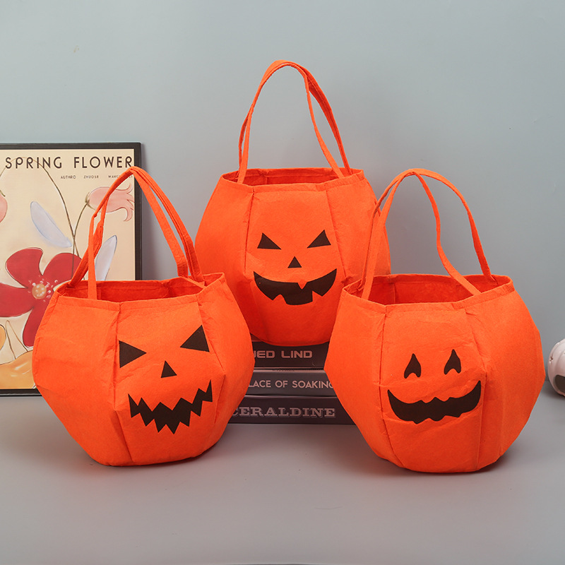 Doble tira de tela no tejida, bolsa de dulces de Halloween, bolsa de calabaza, decoración de la atmósfera del festival de fantasmas, accesorios de actuación para niños