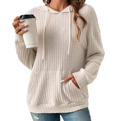 2025 Autumn New Cross-border European and American Women's Apparel Amazon Knit Sweater TEMU Hooded Pit Strip Kangaroo Pocket Sweatshirt