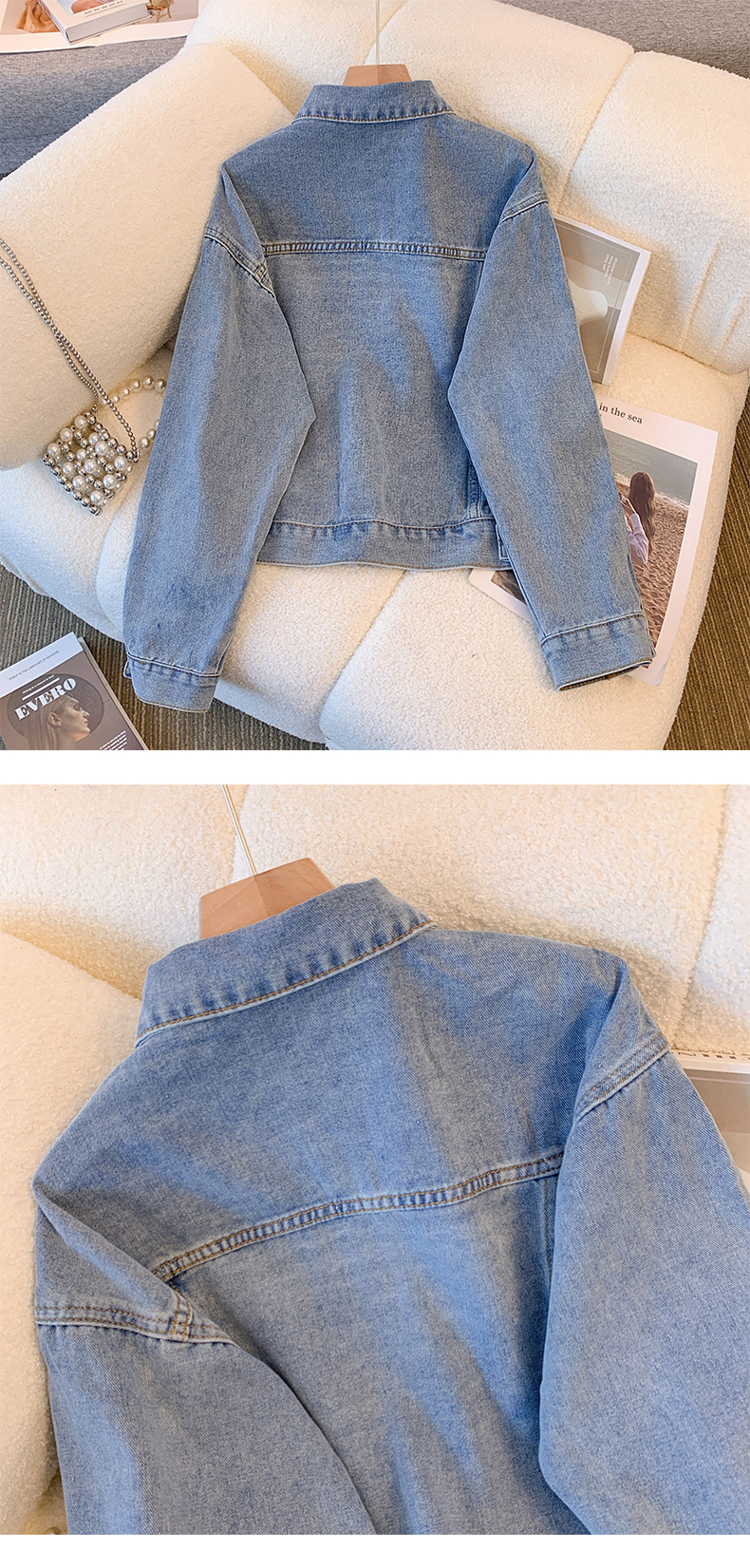 Women’s Vintage Denim Jacket – Classic Indigo & Black Single-Breasted Cardigan Coat (S-2XL)_mkmklike.com