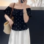 小众荷叶边波点法式小衫