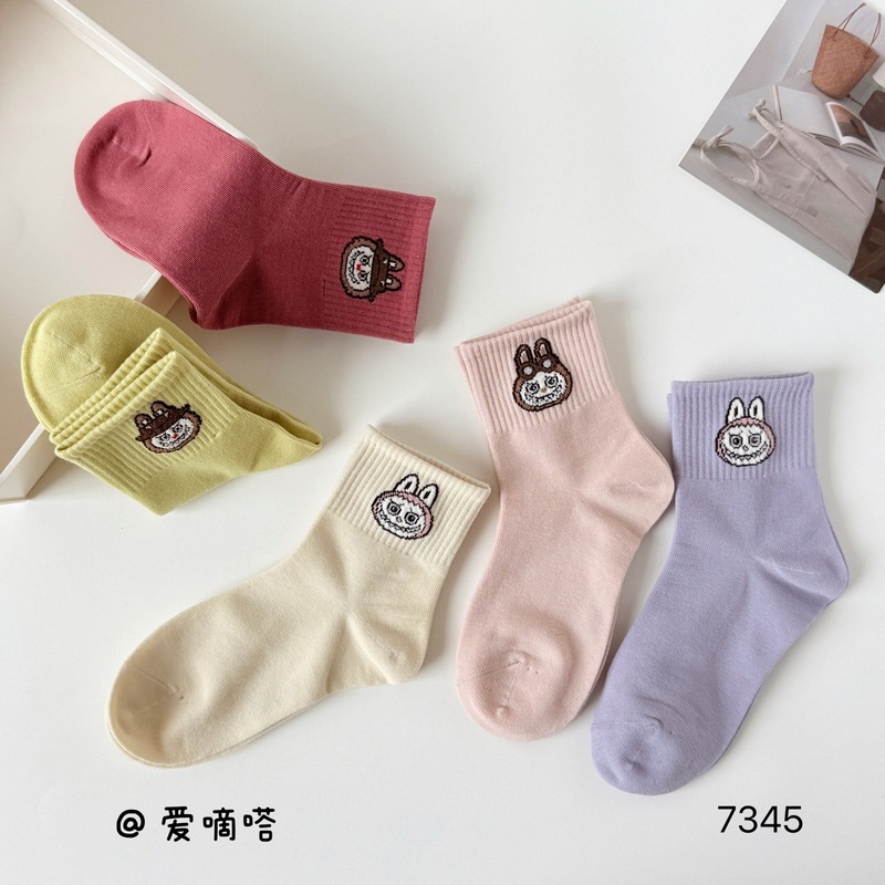 爱嘀嗒儿童袜子秋冬款精梳棉可爱动漫卡通拉布布男女童中筒运动袜|undefined