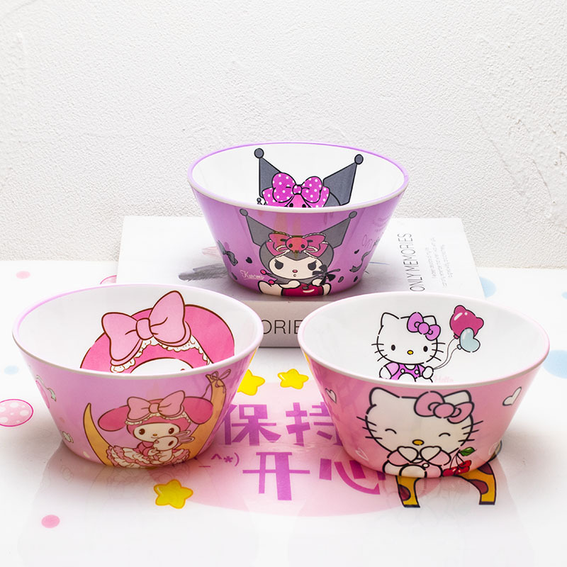 Japanese-Style Cartoon Melamine Soup Bowl 5.8inch Cute and Durable Hello Kitty Children's Bowl and Spoon Tableware for Babies Japanese-Style Cartoon Melamine Soup Bowl 5.8inch Cute and Durable Hello Kitty Children's Bowl and Spoon Tableware for Babies