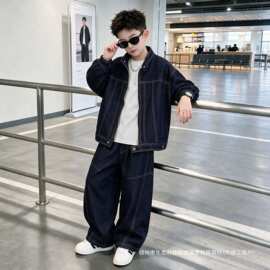 男童牛仔套装2026新款秋装中大童男孩帅气时髦儿童春秋外套潮现货