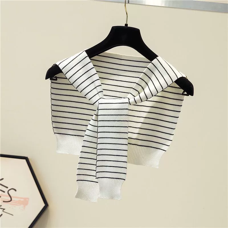 White knitted cloak, universal false collar, summer scarf, Korean style