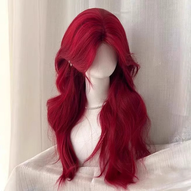 [Red Gem] Wig for Women with Medium Parted Red Big Wavy Long Curly Hair, High-Level Atmosphere and Natural Full Headgear