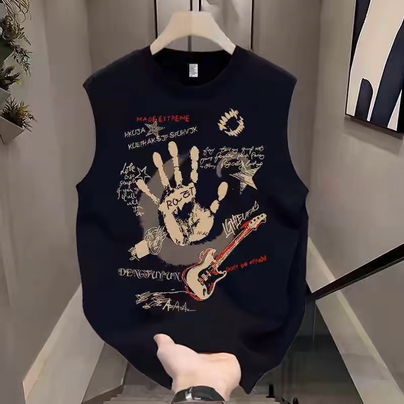 アメリカのトレンディなブランドノースリーブ Tシャツメンズベスト夏ルーズフィットネス服男の子純綿スポーツカジュアルベスト|undefined