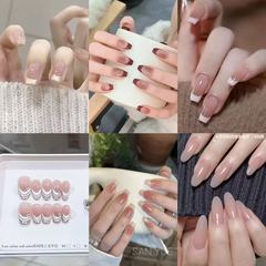 奈姿 跨境简约法式猫眼腮红合集美甲贴片手工穿戴甲气质美甲贴片