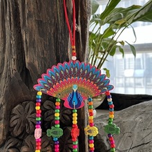 民族风特色手工艺彩绘木板孔雀风铃 挂饰 旅游纪念品
