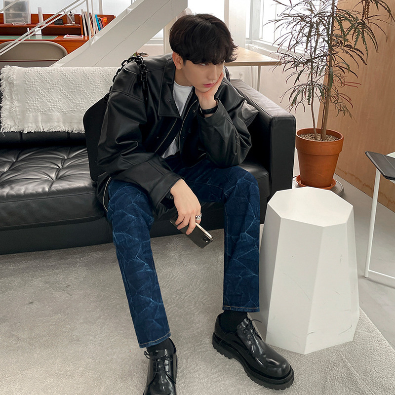 【Clearance】Men's Motorcycle Leather Jacket for Autumn and Winter, Korean Style, Loose Fit, Trendy, High-End, Vintage, Versatile Leather Jacket