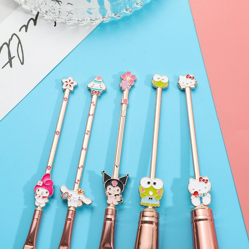 Набор кистей для макияжа (Sanrio) 5 шт., ручки Hello Kitty и Kuromi, розовый мешочек