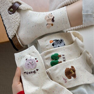 Dot Yarn Dog Cute Socks Women's Autumn New Ins Trendy Japanese All-match Mid-length Socks Korean-style Cartoon Stockings