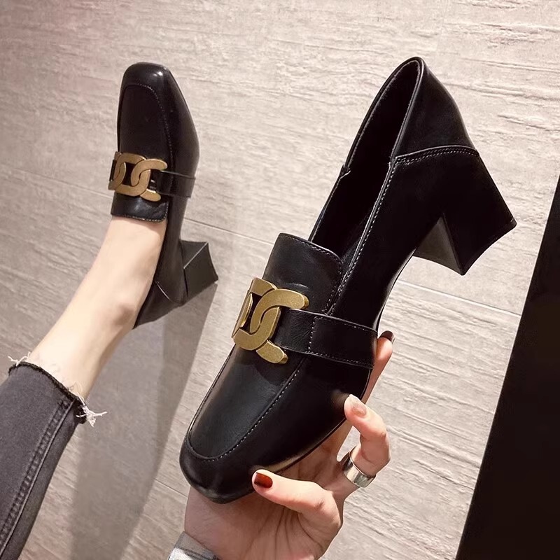 真皮粗跟单鞋女2025春新款中跟乐福鞋百搭一脚蹬小皮鞋奶奶鞋|undefined